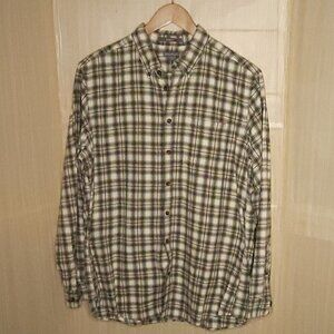 Eddie Bauer Tall White Tan Flannel Shirt LT